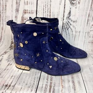 Roger Vivier Paris Polly Women's Suede Stud Booties Gold Fairy Boho US 7.5/8